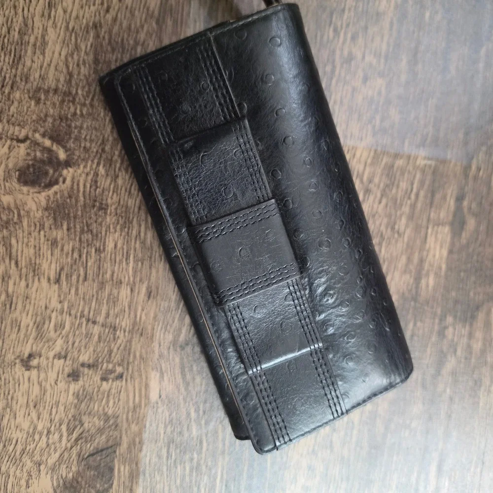 KATE SPADE Wallet Womens OS‎ Black Ostrich Embossed Leather Bow Bifold Wristlet